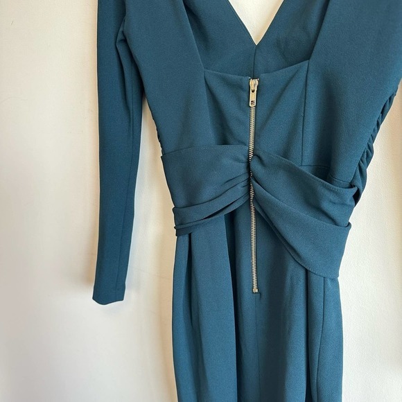 Dress the Population Long Sleeve Stretch Dress V-Neck in Pine Blue Green XXS - Picture 10 of 11
